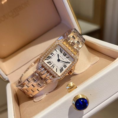 Cartier 316L Steel Crystal Glass 24MM Square Case Rose Gold Braclet Women's Watch